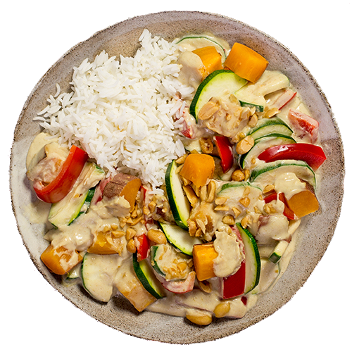 Süßkartoffel Zucchini Curry mit Reis (vegan)