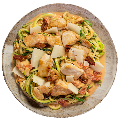 Tomaten Zucchini Nudeln mit Hähnchen