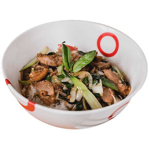 Rice Bowl with Thai Basil, Chili and a Meat of Choice