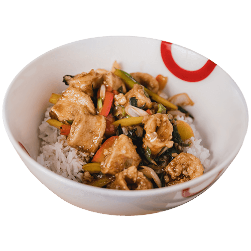 Rice Bowl with Squid and Garlic Sauce