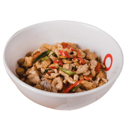 Reisschale mit Mapo-Tofu und Huhn