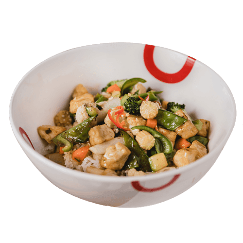 Reisschale mit Mapo-Tofu und Gemüse