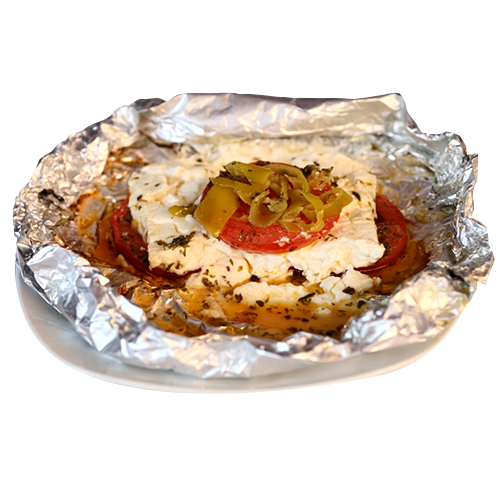 Fetakäse in Folie gegrillt (vegetarisch)
