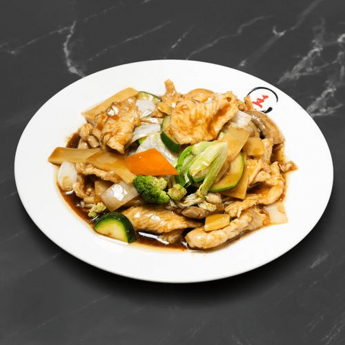 Hühnerfleisch Chop-Suey mit Reis