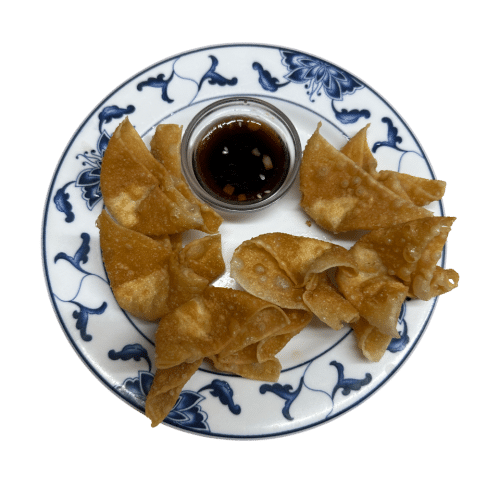 Gebackene Wan-Tan (6 Stück mit Hühnerfleisch gefüllt))