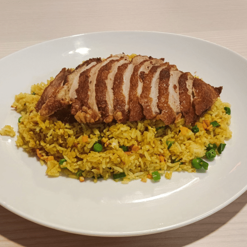 C46 - Gebratener Curryreis mit Knusperente