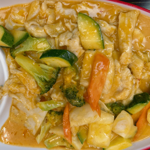 Bali Huhn mit Wokgemüse, süßlich , dazu Reis