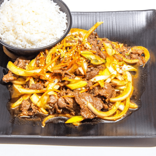 Bulgogi (süß) , dazu Reis