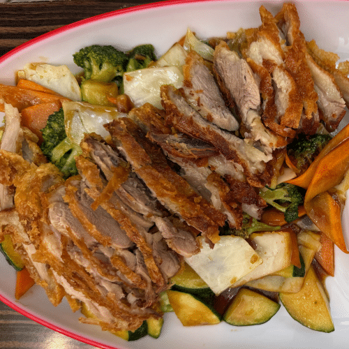 Ente nach Sichuan Art (scharf) , dazu Reis
