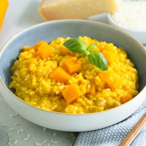 Kürbis Risotto mit gegrillten Hühnerstreifen